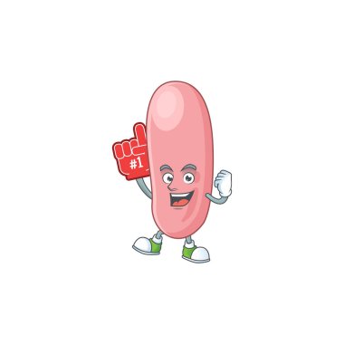 Çizgi film karakteri konsepti lejyonella pneunophilla kırmızı köpük parmak tutuyor. Vektör illüstrasyonu