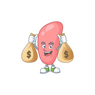 Zengin neisseria gonorhoeae çizgi film karakteri para çantası taşıyor. Vektör illüstrasyonu