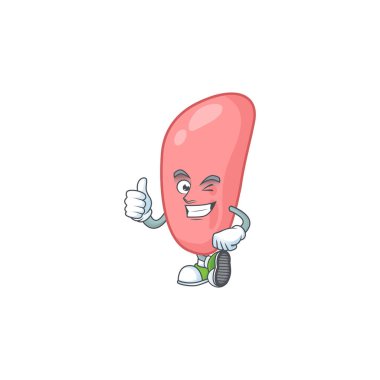 Maskot tasarım tarzı neisseria gonorhoeae başparmakları gösteriyor. Vektör illüstrasyonu