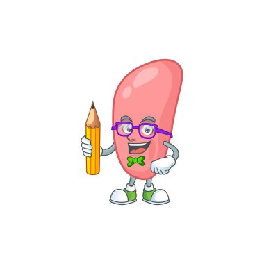 Neisseria gonorhoeae öğrenci çizgi film karakteri kalemle çalışıyor. Vektör illüstrasyonu