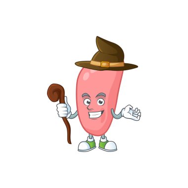 Şirin ve sinsi cadı neisseria gonorhoeae çizgi film tasarımı tarzı. Vektör illüstrasyonu