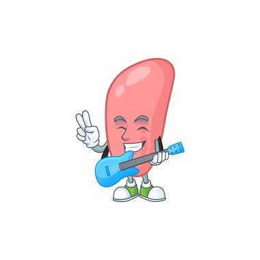 Neisseria Gonorhoeae çizgi filminin mutlu yüzü gitarla müzik çalıyor. Vektör illüstrasyonu