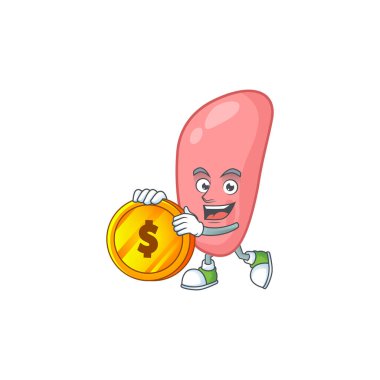 Neisseria gonorhoeae zengin çizgi film karakteri büyük altın paraya sahiptir. Vektör illüstrasyonu