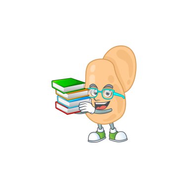 Sarcina öğrenci karakterinin kitaplı bir maskot tasarımı. Vektör illüstrasyonu