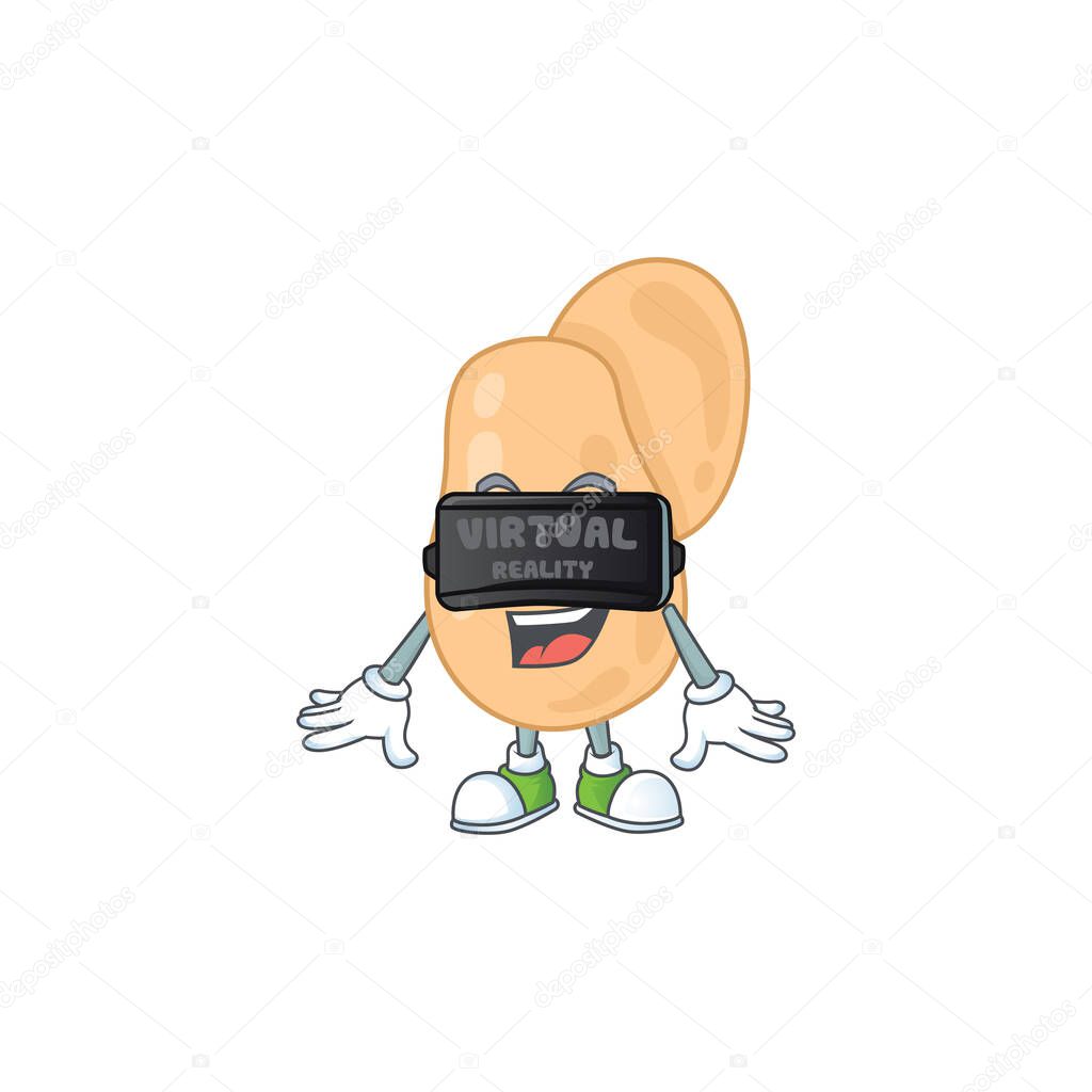 A cartoon mascot of sarcina enjoying game with Virtual reality headset. Vector illustration
