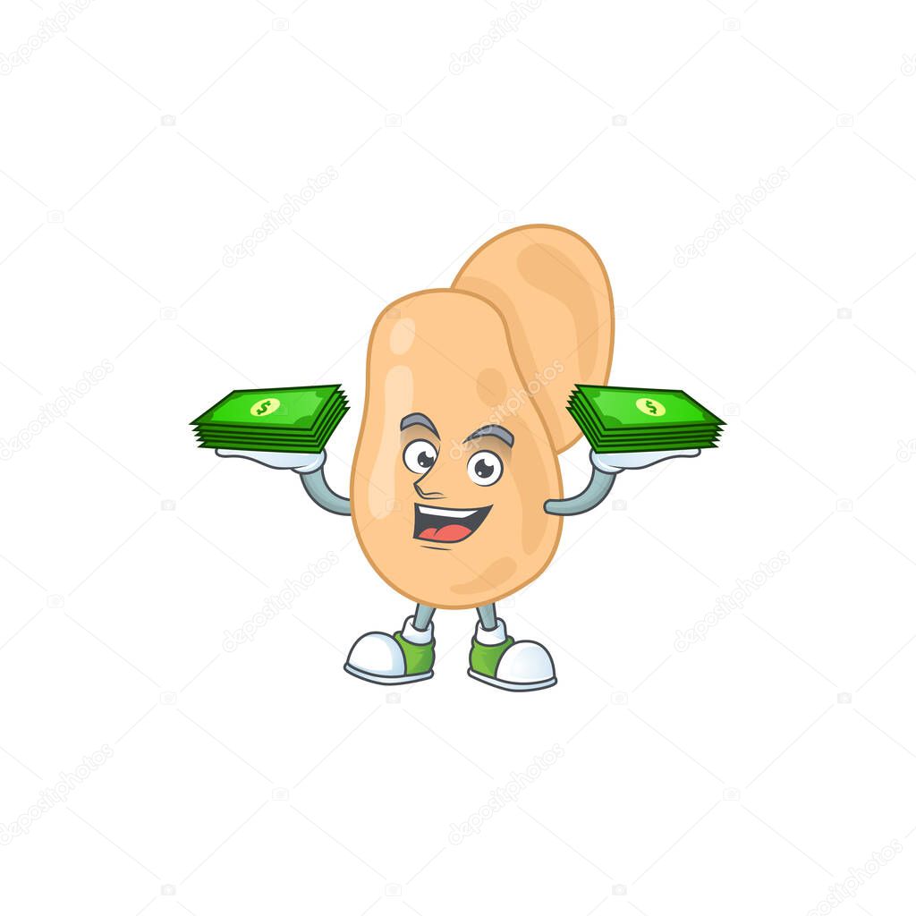 A cheerful sarcina mascot design with some money on hands. Vector illustration