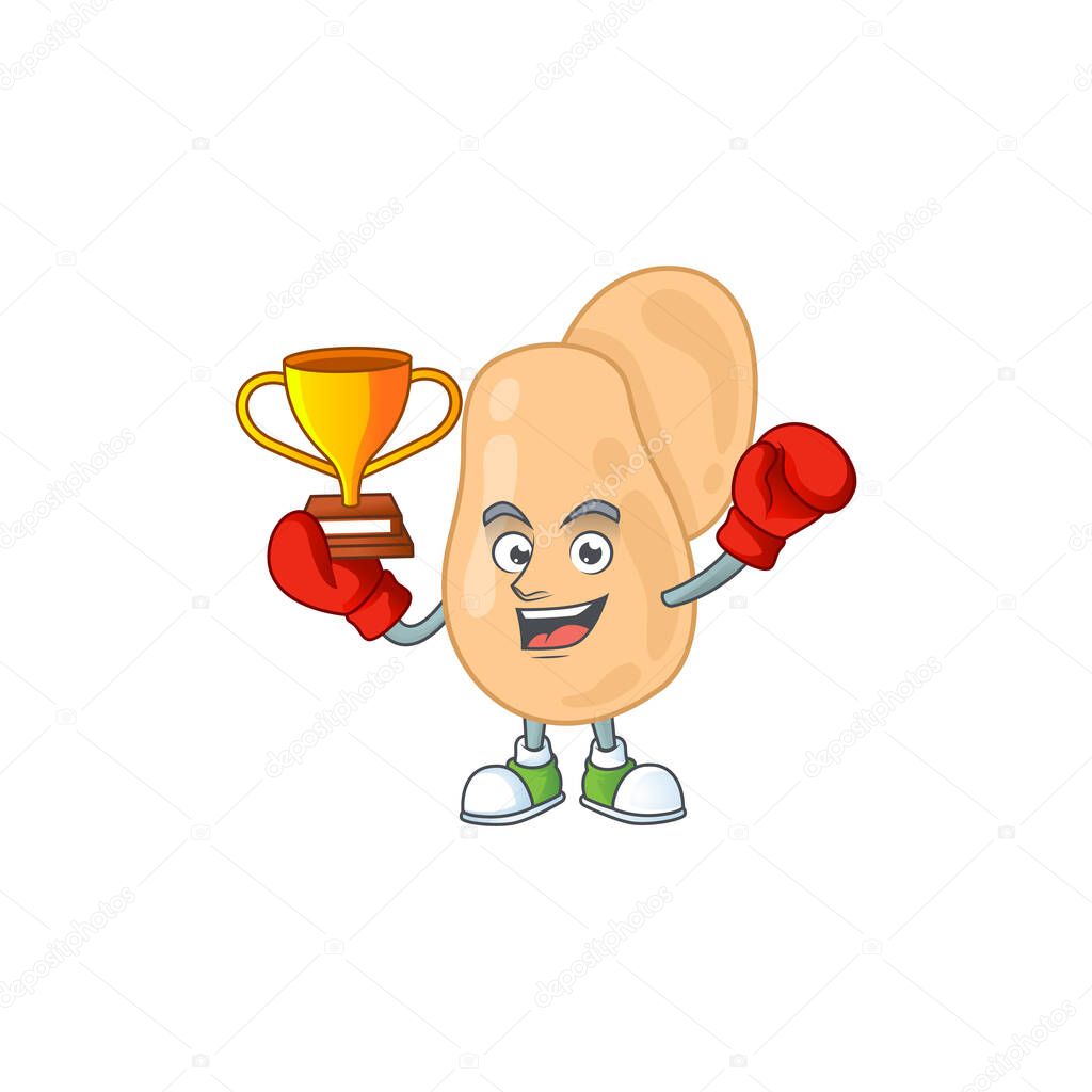 Proudly face of boxing winner sarcina presented in cartoon character design. Vector illustration