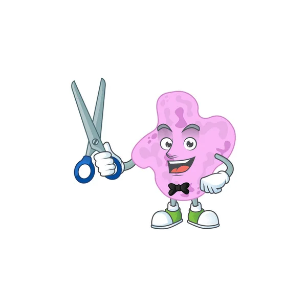 Mignon Style Personnage Dessin Animé Barber Tetracoccus Avec Ciseaux Illustration — Image vectorielle