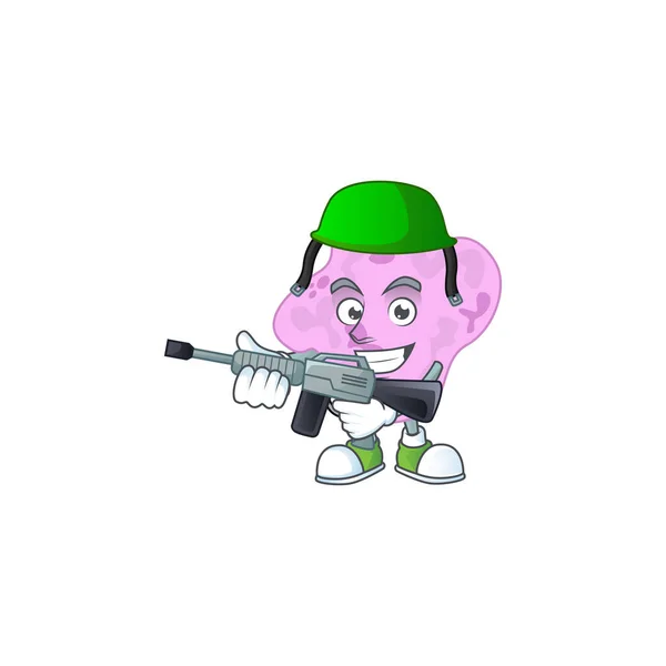 Estilo Design Elegante Mascote Tetracoccus Exército Usando Arma Automática Ilustração — Vetor de Stock