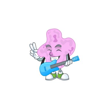 Tetracoccus çizgi filminin mutlu yüzü gitarla müzik çalıyor. Vektör illüstrasyonu