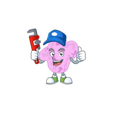 Maskot tasarım konsepti tetracoccus akıllı tesisatçı olarak çalışır. Vektör illüstrasyonu