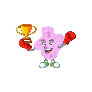 Çizgi film karakter tasarımında sunulan boks şampiyonu tetracoccus 'un gururlu yüzü. Vektör illüstrasyonu