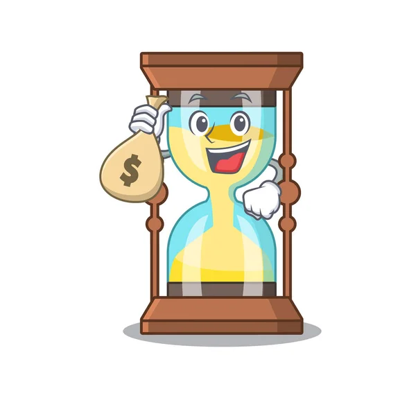 Design de desenhos animados rico cronômetro detém sacos de dinheiro —  Vetores de Stock