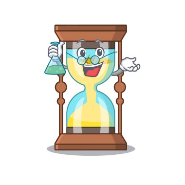 Kronometre akıllı Profesör Çizgi film tasarım stili cam tüple çalışıyor