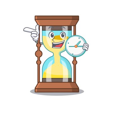 Saat ile gülümseyen kronometre maskot tasarımı konsepti
