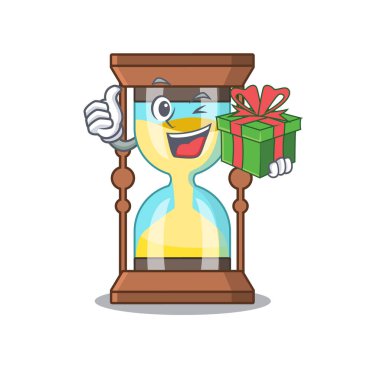 Yeşil hediye kutusu olan gülen kronometre çizgi film karakteri.