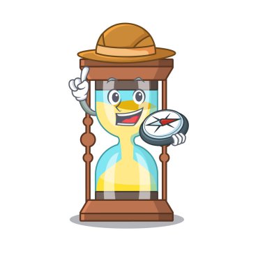 Bir pusula ile kronometre kaşifinin maskot tasarımı konsepti