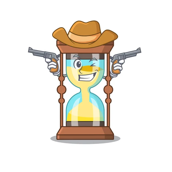 Cute handsome cowboy of chronometer cartoon character with guns — Stock Vector