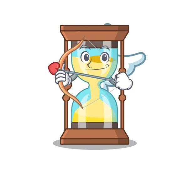 Chronomètre en personnage de dessin animé Cupidon avec flèche et ailes — Image vectorielle