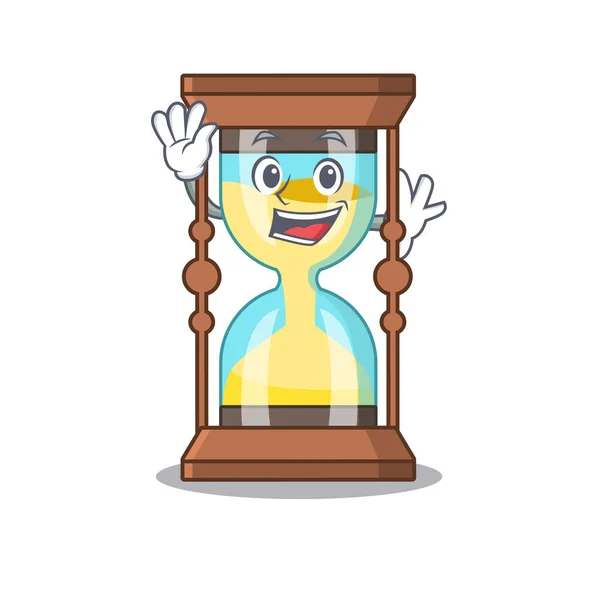 Une mascotte de chronomètre charismatique style design main souriante et agitant — Image vectorielle