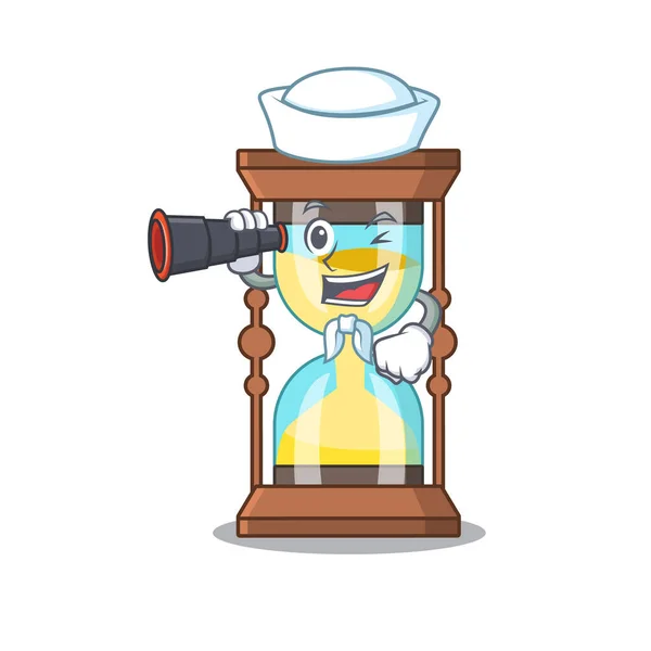 Um ícone de desenho animado de cronômetro Marinheiro com binocular —  Vetores de Stock
