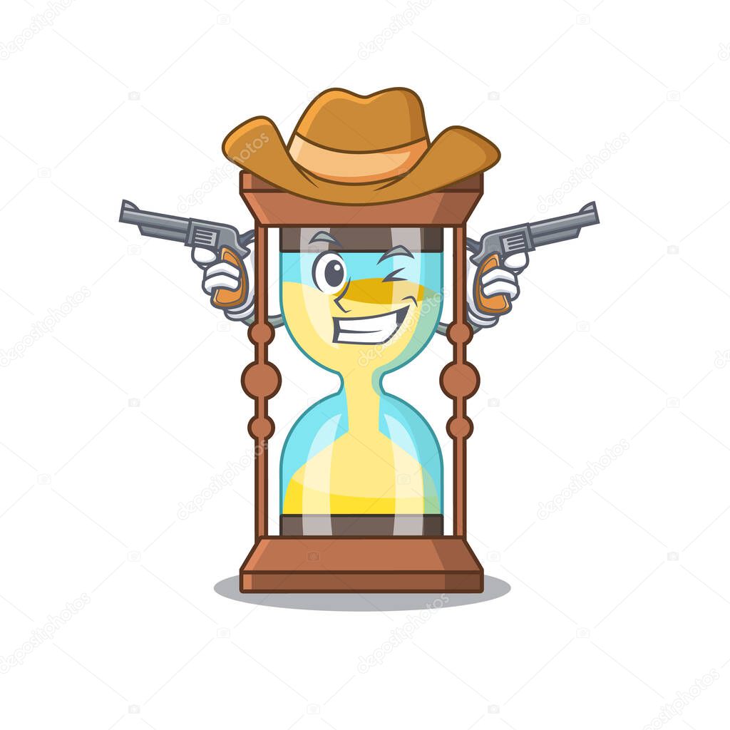 Cute handsome cowboy of chronometer cartoon character with guns