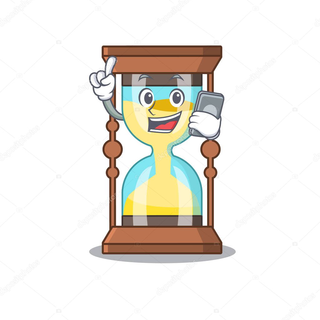 Chronometer cartoon with character speaking on phone