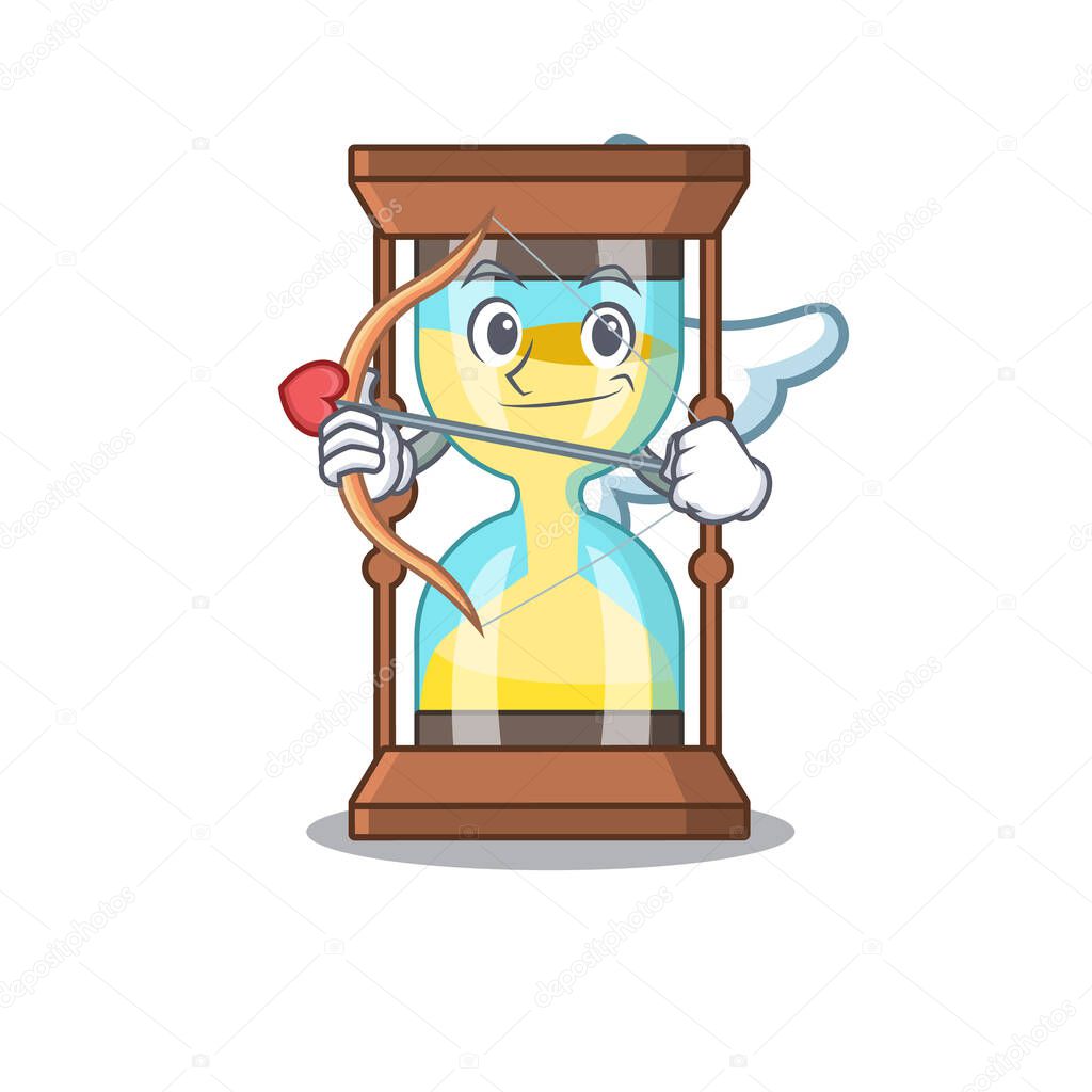 Chronometer in cupid cartoon character with arrow and wings