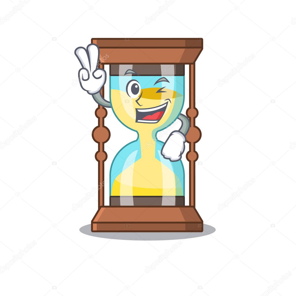 Happy chronometer cartoon design concept with two fingers