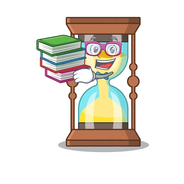 Ein fleißiger Student in Chronometer-Maskottchen-Design-Konzept mit Büchern — Stockvektor