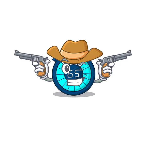 Söt stilig cowboy av timglas tecknad karaktär med vapen — Stock vektor