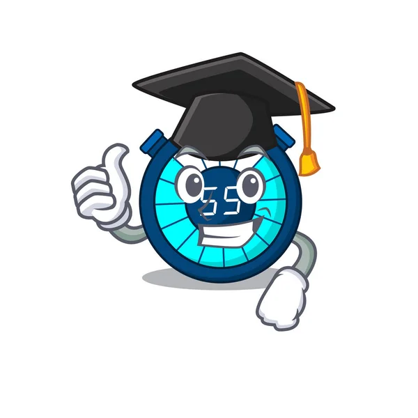 Cara feliz de reloj de arena en sombrero de graduación negro para la ceremonia — Vector de stock