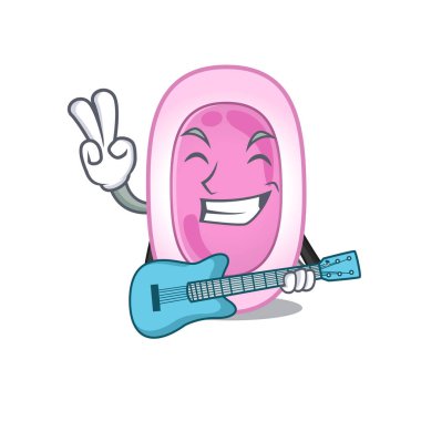 Gitar çalan Bordetela pertussis çizgi film tasarımında yetenekli bir müzisyen.