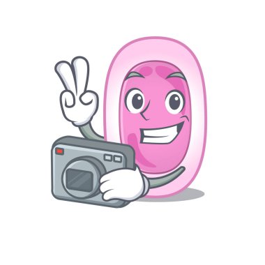 Bordetela pertusis maskot tasarımı profesyonel bir fotoğrafçı olarak kamerayla çalışıyor.