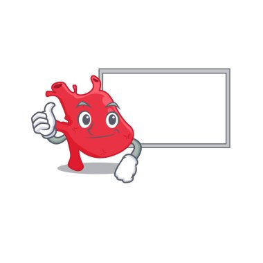 Mizahi kalp çizgi film tasarımı Başparmaklar yukarı Beyaz bir tahta getirin