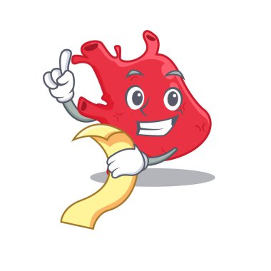 Elinde menü olan kalp maskotu tasarımı.