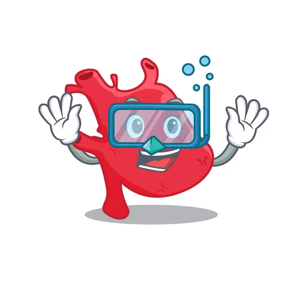 Projekt maskotki serca z okularami do nurkowania — Wektor stockowy