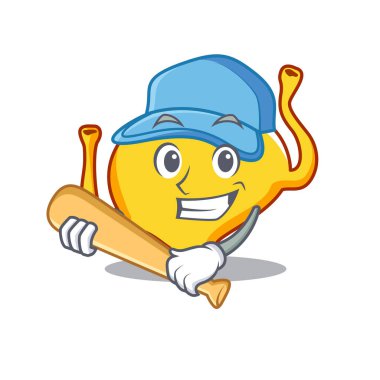 Beyzbol oynayan mesane çizgi film karakteri.