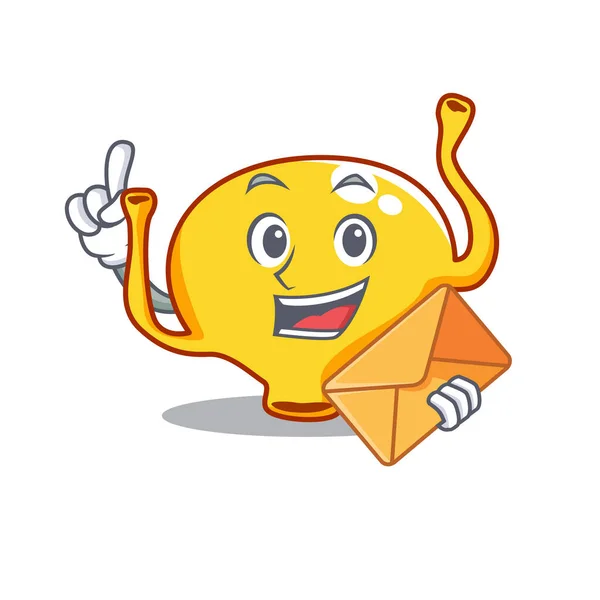 Feliz mascote de bexiga conceito de design com envelope marrom — Vetor de Stock