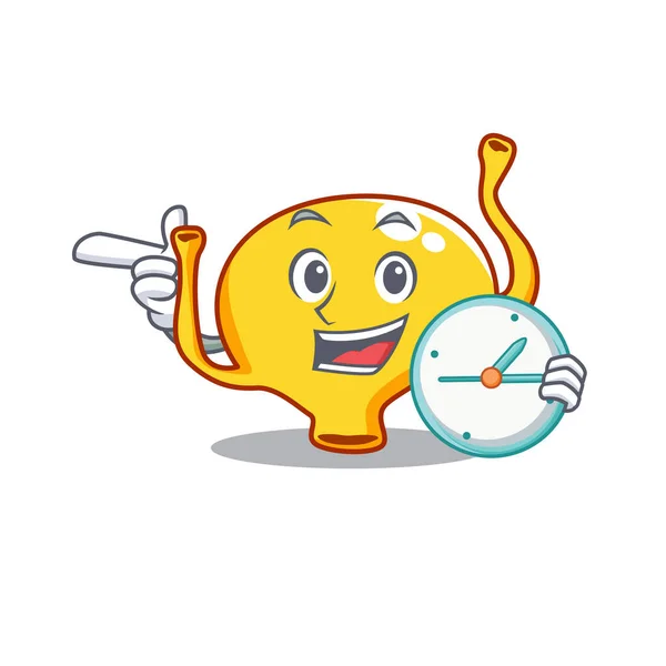 Concept de mascotte de vessie souriant avec horloge — Image vectorielle