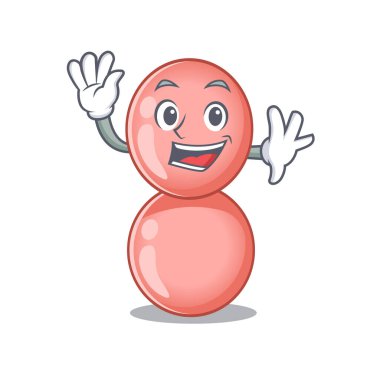 Karizmatik bir neisseria gonorrhoeae maskot tasarımı gülümseme ve el sallama
