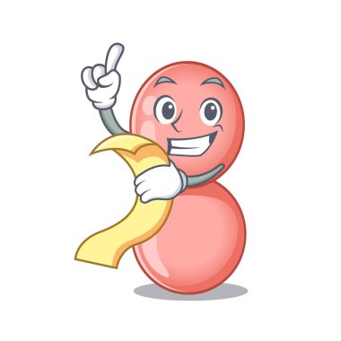 Neisseria gonorrhoeae maskot tasarımı ve elinde menü var.