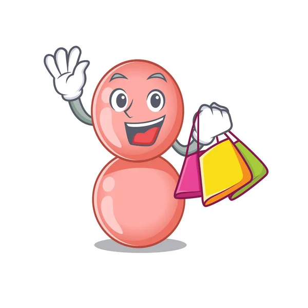 Rico y famoso personaje de dibujos animados neisseria gonorrhoeae sosteniendo bolsas de compras — Vector de stock