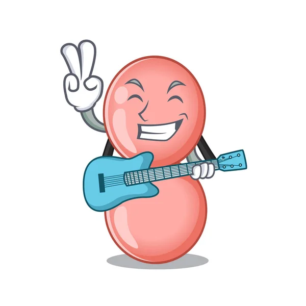 Talentuoso musicista di Neisseria gonorrhoeae disegno dei cartoni animati suonare una chitarra — Vettoriale Stock