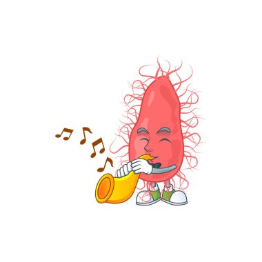 Espritüel karikatür karakteri trompet çalan parlak bir müzisyen.