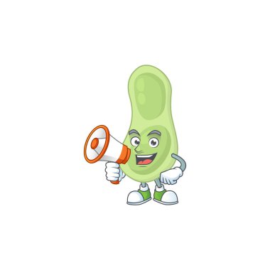 Staphylococcus pneumoniae karikatür tasarım stili megafonla konuşuyor.