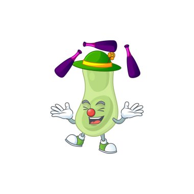 mascot cartoon style of staphylococcus pneumoniae playing Juggling on stage clipart