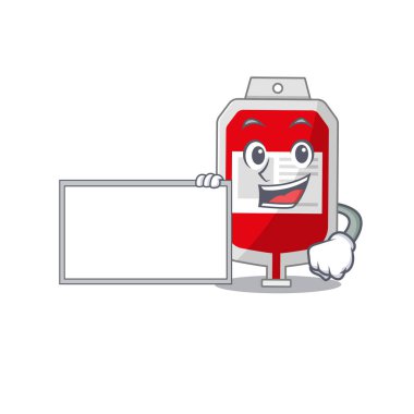 Çizgi film karakteri tasarımı. Elinde bir tahta olan kan torbası.