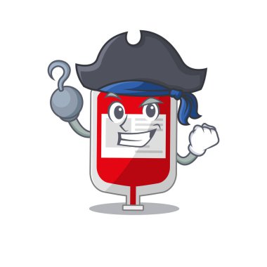 Kanlı plastik karikatür çizimi Korsan karakterinin tek eli kancalı.