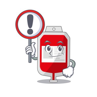 Üzerinde ünlem tahtası olan kan torbası çizgi film ikonu.